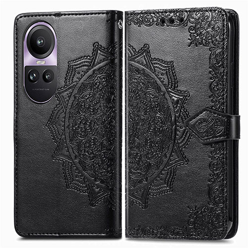 Leather Case Stands Fashionable Pattern Flip Cover Holder for Oppo Reno10 5G Black