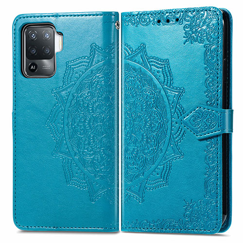 Leather Case Stands Fashionable Pattern Flip Cover Holder for Oppo Reno5 F Blue