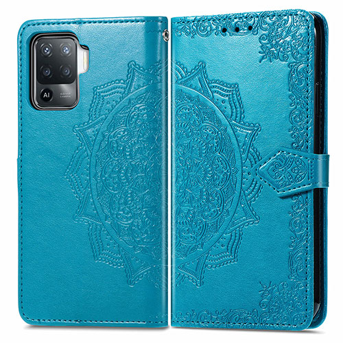 Leather Case Stands Fashionable Pattern Flip Cover Holder for Oppo Reno5 Lite Blue