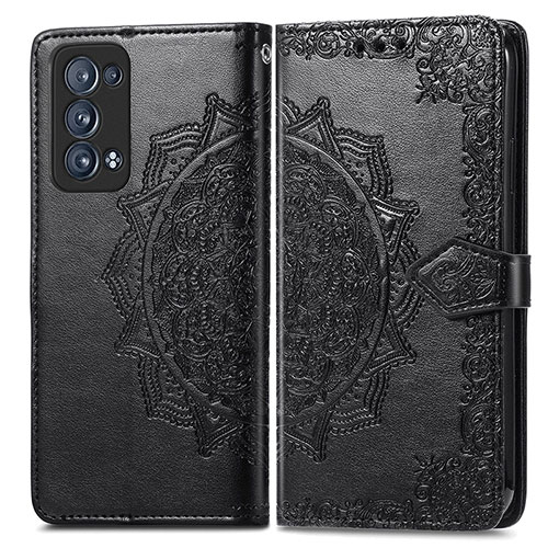 Leather Case Stands Fashionable Pattern Flip Cover Holder for Oppo Reno6 Pro 5G Black