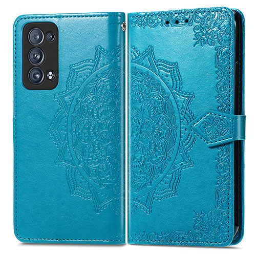 Leather Case Stands Fashionable Pattern Flip Cover Holder for Oppo Reno6 Pro 5G Blue