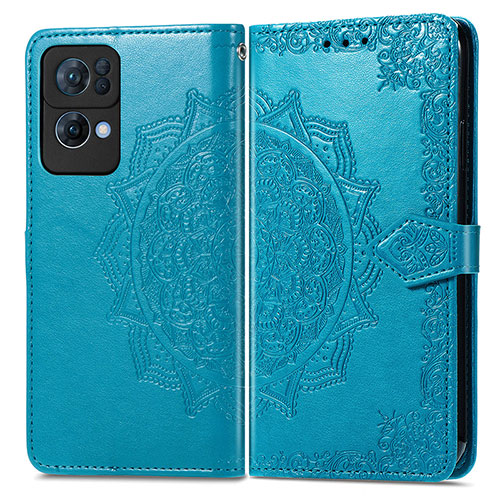 Leather Case Stands Fashionable Pattern Flip Cover Holder for Oppo Reno7 Pro 5G Blue