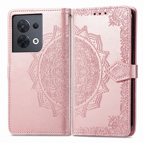 Leather Case Stands Fashionable Pattern Flip Cover Holder for Oppo Reno9 Pro 5G Rose Gold