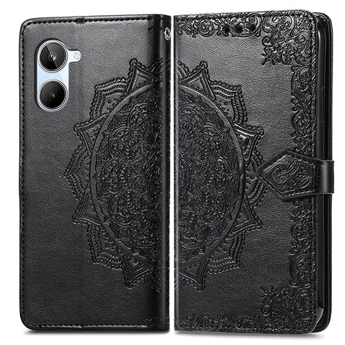 Leather Case Stands Fashionable Pattern Flip Cover Holder for Realme 10 4G Black