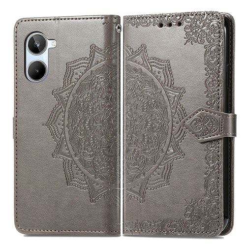 Leather Case Stands Fashionable Pattern Flip Cover Holder for Realme 10 Pro 5G Gray