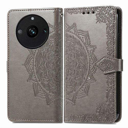 Leather Case Stands Fashionable Pattern Flip Cover Holder for Realme 11 Pro+ Plus 5G Gray