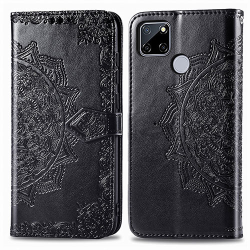 Leather Case Stands Fashionable Pattern Flip Cover Holder for Realme 7i RMX2193 Black