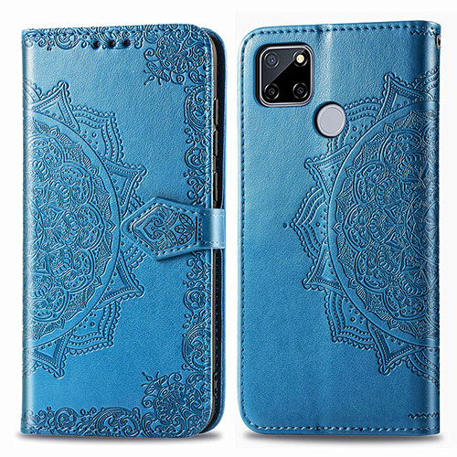 Leather Case Stands Fashionable Pattern Flip Cover Holder for Realme 7i RMX2193 Blue