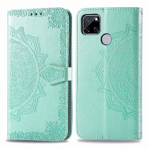 Leather Case Stands Fashionable Pattern Flip Cover Holder for Realme 7i RMX2193 Green