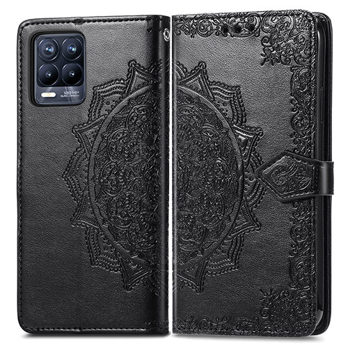 Leather Case Stands Fashionable Pattern Flip Cover Holder for Realme 8 4G Black