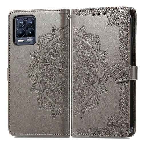 Leather Case Stands Fashionable Pattern Flip Cover Holder for Realme 8 4G Gray