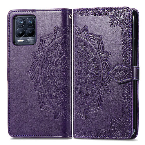 Leather Case Stands Fashionable Pattern Flip Cover Holder for Realme 8 4G Purple