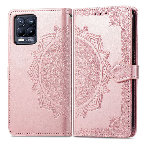 Leather Case Stands Fashionable Pattern Flip Cover Holder for Realme 8 4G Rose Gold