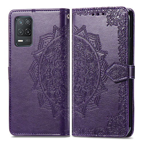 Leather Case Stands Fashionable Pattern Flip Cover Holder for Realme 8 5G Purple