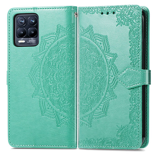 Leather Case Stands Fashionable Pattern Flip Cover Holder for Realme 8 Pro Green