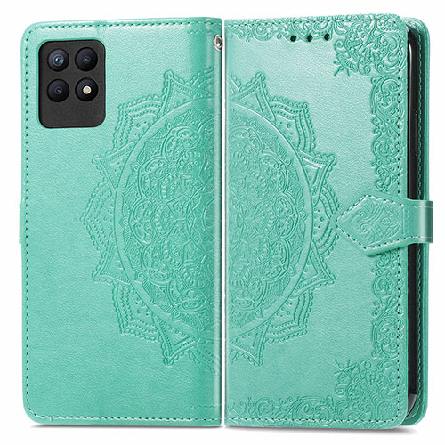 Leather Case Stands Fashionable Pattern Flip Cover Holder for Realme 8i Green