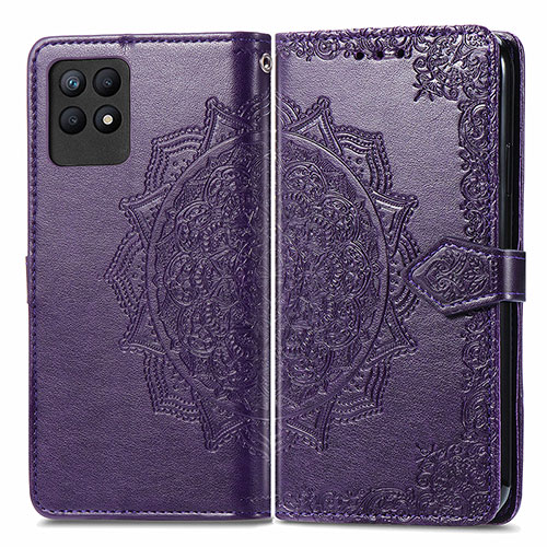 Leather Case Stands Fashionable Pattern Flip Cover Holder for Realme 8i Purple