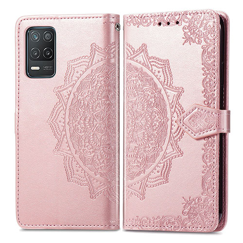 Leather Case Stands Fashionable Pattern Flip Cover Holder for Realme 8s 5G Rose Gold