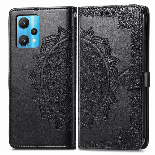 Leather Case Stands Fashionable Pattern Flip Cover Holder for Realme 9 4G Black