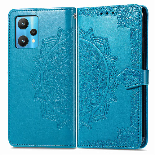 Leather Case Stands Fashionable Pattern Flip Cover Holder for Realme 9 4G Blue