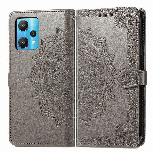 Leather Case Stands Fashionable Pattern Flip Cover Holder for Realme 9 4G Gray