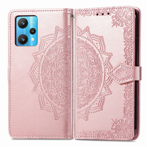 Leather Case Stands Fashionable Pattern Flip Cover Holder for Realme 9 4G Rose Gold