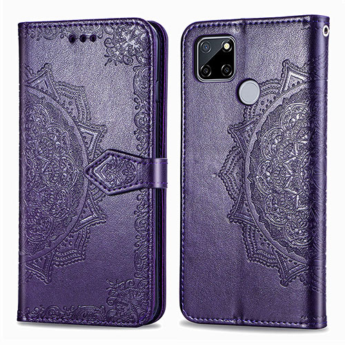 Leather Case Stands Fashionable Pattern Flip Cover Holder for Realme C12 Purple