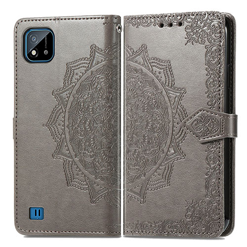 Leather Case Stands Fashionable Pattern Flip Cover Holder for Realme C20 Gray