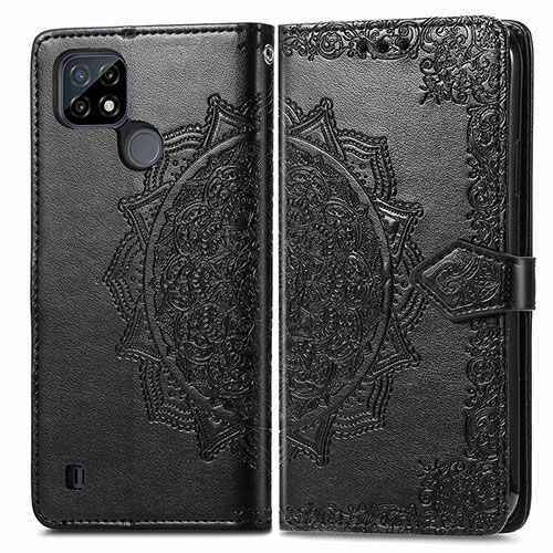 Leather Case Stands Fashionable Pattern Flip Cover Holder for Realme C21Y Black