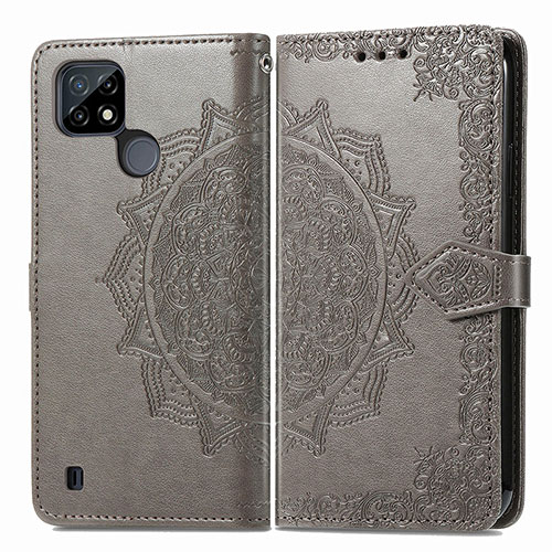 Leather Case Stands Fashionable Pattern Flip Cover Holder for Realme C25Y Gray