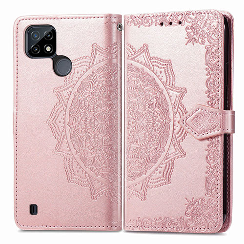 Leather Case Stands Fashionable Pattern Flip Cover Holder for Realme C25Y Rose Gold