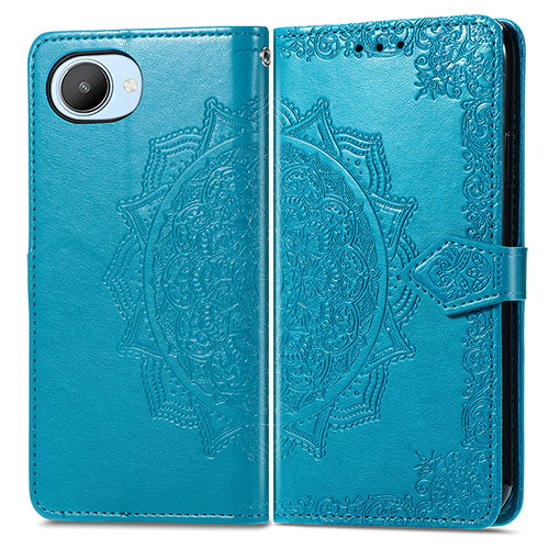 Leather Case Stands Fashionable Pattern Flip Cover Holder for Realme C30 Blue