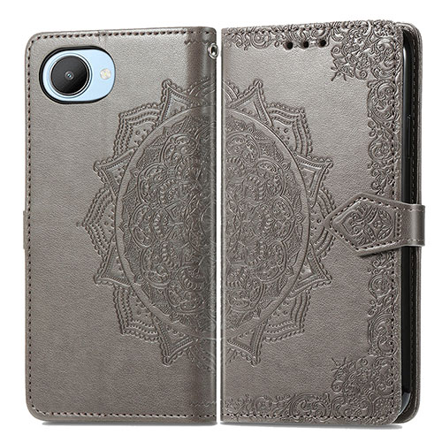 Leather Case Stands Fashionable Pattern Flip Cover Holder for Realme C30 Gray