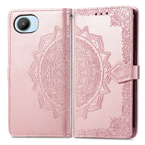 Leather Case Stands Fashionable Pattern Flip Cover Holder for Realme C30 Rose Gold