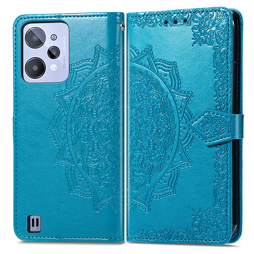 Leather Case Stands Fashionable Pattern Flip Cover Holder for Realme C31 Blue