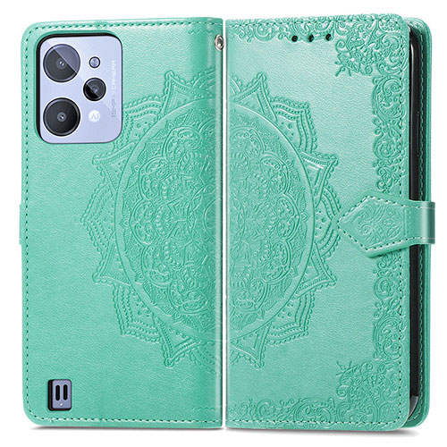 Leather Case Stands Fashionable Pattern Flip Cover Holder for Realme C31 Green