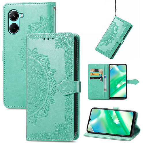 Leather Case Stands Fashionable Pattern Flip Cover Holder for Realme C33 (2023) Green