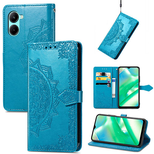 Leather Case Stands Fashionable Pattern Flip Cover Holder for Realme C33 Blue