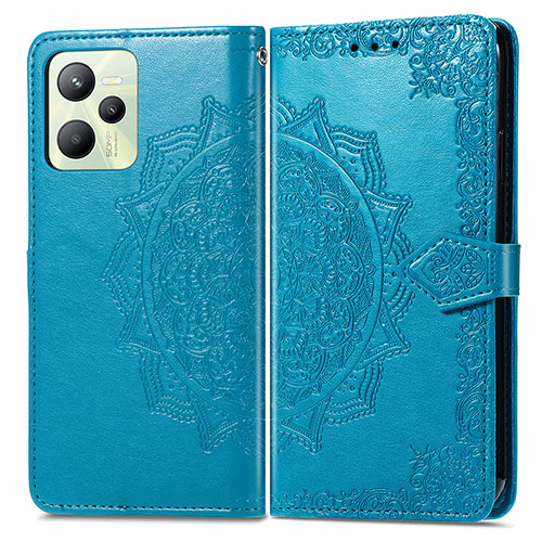 Leather Case Stands Fashionable Pattern Flip Cover Holder for Realme C35 Blue