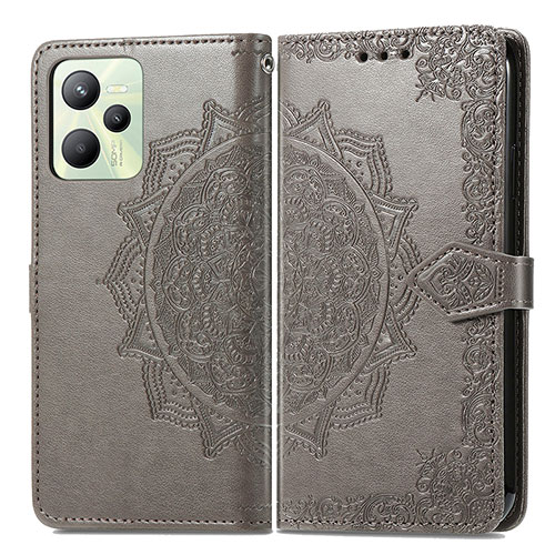 Leather Case Stands Fashionable Pattern Flip Cover Holder for Realme C35 Gray