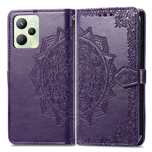 Leather Case Stands Fashionable Pattern Flip Cover Holder for Realme C35 Purple