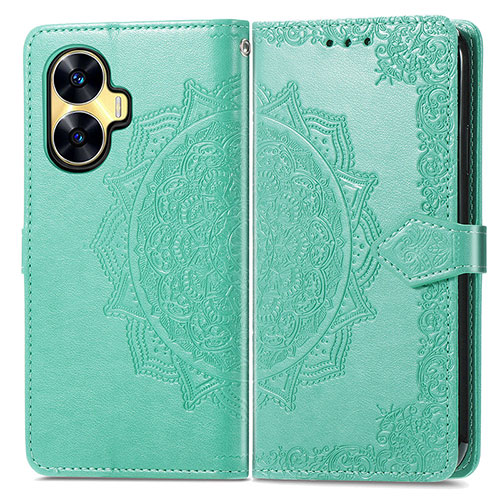 Leather Case Stands Fashionable Pattern Flip Cover Holder for Realme C55 Green