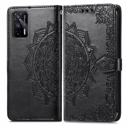 Leather Case Stands Fashionable Pattern Flip Cover Holder for Realme GT 5G Black