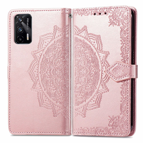 Leather Case Stands Fashionable Pattern Flip Cover Holder for Realme GT 5G Rose Gold