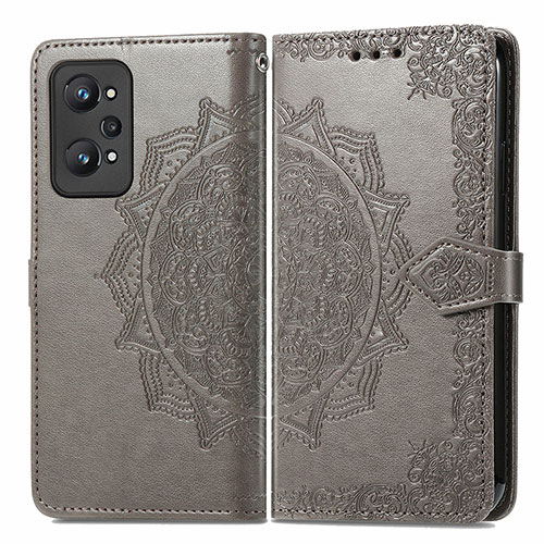 Leather Case Stands Fashionable Pattern Flip Cover Holder for Realme GT Neo2 5G Gray