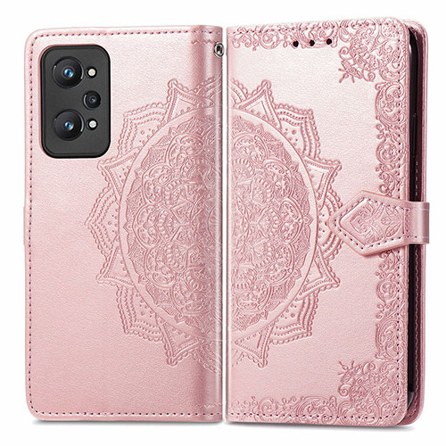 Leather Case Stands Fashionable Pattern Flip Cover Holder for Realme GT Neo2 5G Rose Gold