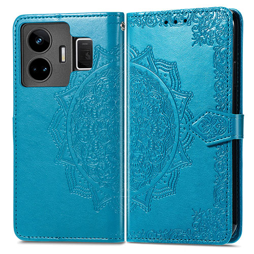 Leather Case Stands Fashionable Pattern Flip Cover Holder for Realme GT Neo6 5G Blue