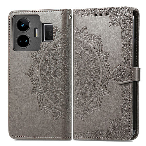 Leather Case Stands Fashionable Pattern Flip Cover Holder for Realme GT Neo6 5G Gray