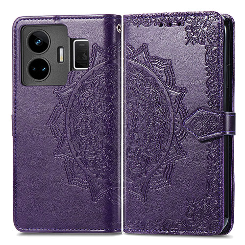 Leather Case Stands Fashionable Pattern Flip Cover Holder for Realme GT Neo6 5G Purple