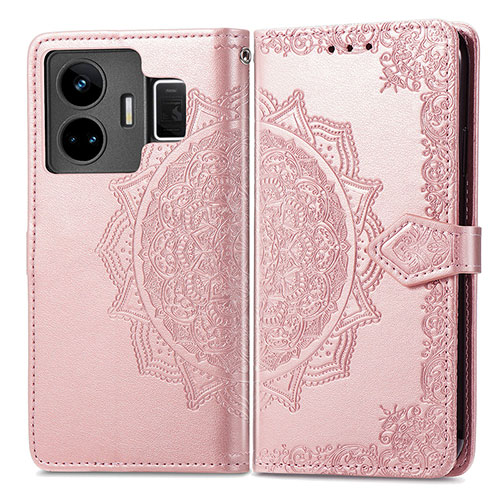 Leather Case Stands Fashionable Pattern Flip Cover Holder for Realme GT Neo6 5G Rose Gold